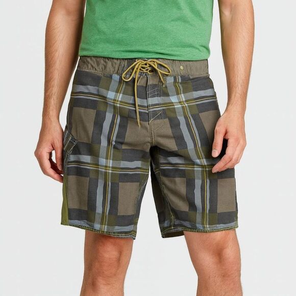 SIMS Green Gray Plaid Checked Swim Wear Board Shorts Trunks   Mens Size 32 - Picture 1 of 7